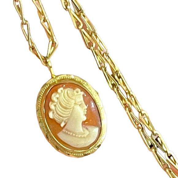 Vintage 12k gold filled Shell Cameo on gold chain necklace - Picture 11 of 12